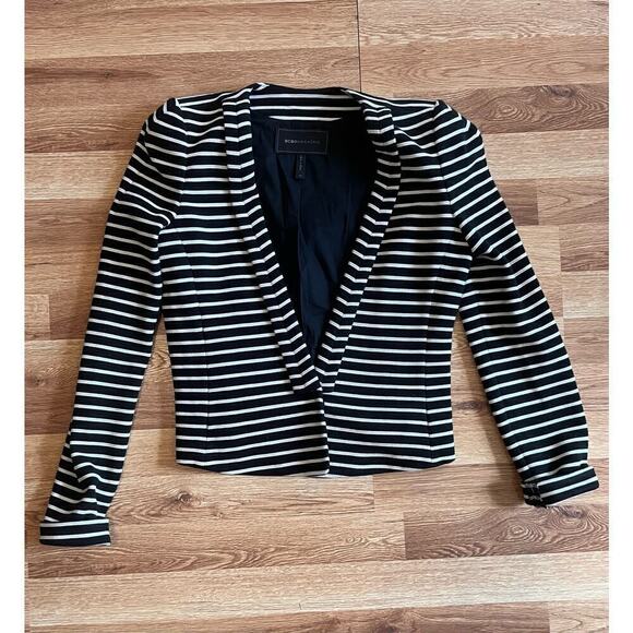 BCBGMAXAZRIA Hendrix Black and White Stripe Knit Blazer XS - Picture 3 of 13